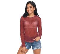 Camiseta transparente para mujer, cuello redondo, malla transparente, talla S, Cocodrilos con estampado de cocodrilo rojo, S