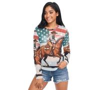 Camiseta transparente para mujer, diseño de bandera de EE. UU., manga larga de malla transparente, talla S, Rodeo Barrel Racing Cowgirl USA - Bandera, XXL