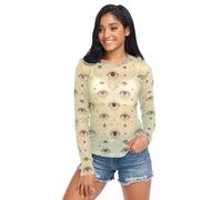 Camiseta transparente para mujer, diseño de bruja bohemia mágica de mal de ojo, malla con cuello redondo transparente, talla S, Evil Eye Magic Boho Witch, S