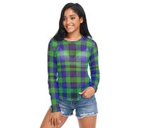 Camiseta transparente para mujer, diseño de cuadros escoceses de tartán escocés, cuello redondo, talla S, Clan Campbell Reloj de tartán escocés familiar a cuadros, XL
