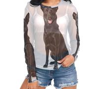 Camiseta transparente para mujer, diseño de lengua de perro negro, cuello redondo de malla, talla S, Lengua de perro negra Happy Playful, M