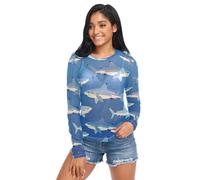 Camiseta transparente para mujer, diseño de perro de mar, azul, para amantes de los tiburones del océano, manga larga de malla, talla S, Sea Dog Blue Ocean Sharks Lover, S