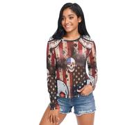 Camiseta transparente para mujer, diseño patriótico de la bandera de Estados Unidos, calavera con ojos brillantes, One Nation, malla con cuello redondo, talla S, Bandera patriótica de Estados Unidos