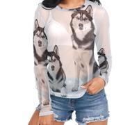 Camiseta transparente para mujer, dos bonitas camisetas negras y blancas de Alaskan Klee Kai, malla con cuello redondo, talla S, Dos bonitos colores negros y blancos de Alaskan Klee Kai, S