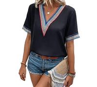 Camiseta transpirable con cuello en V para mujer, camisas de manga corta para primavera, para viajes, ropa femenina para adolescentes, manga de moda, mangas grandes, Negro, L