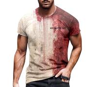 Camiseta Transpirable Hombre Informal De Cuello Redondo con Estampado De Halloween para De Manga Corta De Color Liso con Estampado De Sangre Y Gráfico De Talla Grande con Frase (Brick Red1 S)
