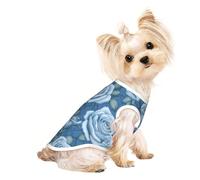 Camiseta transpirable sin mangas con hermosas rosas sobre fondo azul para mascotas, talla M, para perros y gatos pequeños, suave, cómoda, elegante