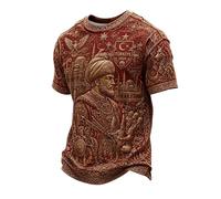 Camiseta turca para hombre con estampado floral para el día a día, camiseta ligera de cuello redondo para ropa informal, actividades de fin de semana, cómoda mezcla de algodón, camiseta estampada de