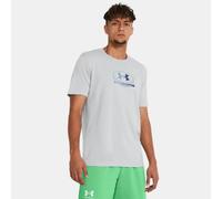 Under Armour UA Global Lockertag SS Camiseta de manga corta de hombre para hacer deporte, camiseta estampada con cuello acanalado, color gris medio jaspeado/celeste