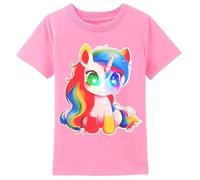 Camiseta Unicornio con Luces led, Camiseta Unicornios de Manga Corta 100% Algodon (FR/ES, Edad, 6 años, Regular, Rosa)
