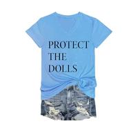 Camiseta unisex con cuello en V de Protect The Dolls, Azul (carolina blue), L