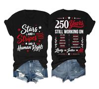 Camiseta unisex con diseño de estrellas y rayas y derechos humanos, 250 aniversario, 4 de julio, libertad y justicia para todos, unisex, Negro, L