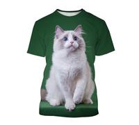 Camiseta Unisex con Estampado 3D, diseño Creativo de Gato, Transpirable, Ligera, Cuello Redondo, Manga Corta Informal(Green,L)