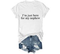 Camiseta unisex con texto en inglés "Im Just Here for My Nephew" Funny Aunt I'm Just Here for My Nephew, blanco, L