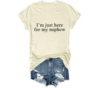 Camiseta unisex con texto en inglés "Im Just Here for My Nephew" Funny Aunt I'm Just Here for My Nephew, Amarillo cremoso, XS