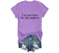 Camiseta unisex con texto en inglés "Im Just Here for My Nephew" Funny Aunt I'm Just Here for My Nephew, Morado (, XXL