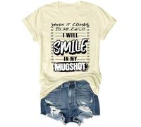 Camiseta unisex con texto en inglés "When It Comes to My Child I Will Smile in My Mugshot", Amarillo cremoso, S