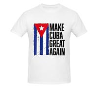 Camiseta Unisex de algodón de Manga Corta con Cuello Redondo y Bandera Cubana Vintage Hagamos Cuba Grande clásico, Color Blanco.
