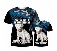 Camiseta Unisex de Harajuku con diseño de Ridgeback de Rodesia Impreso en 3D en Azul Marino con Estampado de Camuflaje y Manga Corta con la Frase Plan de jubilación