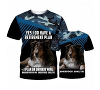 Camiseta Unisex de Harajuku con diseño de Ridgeback de Rodesia Impreso en 3D en Azul Marino con Estampado de Camuflaje y Manga Corta con la Frase Plan de jubilación