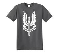 Camiseta unisex de SAS Who Dares Wins para hombre, Camiseta gris con estampado blanco, M