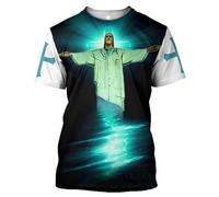 Camiseta Unisex para Hombre Estilo Streetwear con diseño de Jesús en 3D Estilo Harajuku Manga Corta Informal