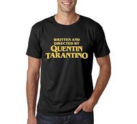 Camiseta Unisex 'Written and Directed by Quentin Tarantino', Negro y Amarillo, Manga Corta (FR/ES, Letras, S, Regular, Regular, Negro)