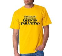 Camiseta Unisex 'Written and Directed by Quentin Tarantino', Negro y Amarillo, Manga Corta (FR/ES, Letras, S, Regular, Regular, Amarillo)