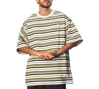 Camiseta Verano Hombre Camiseta De Manga Corta con Diseño De Bordado Informal Retro Japonés para Hombre Y Mujer Nueva Camiseta Holgada De Verano con Rayas De Colores para Pareja (White XL)