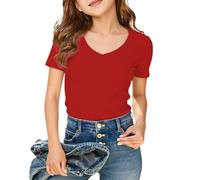 Camiseta Verano NiñA 6 AñOs,Camiseta De Manga Corta Acanalada con Cuello En V para NiñAs CóModa Casual para NiñAs Grandes Preadolescentes Suave Transpirable para Uso Diario