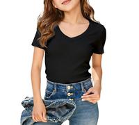 Camiseta Verano NiñA 6 AñOs,Camiseta De Manga Corta Acanalada con Cuello En V para NiñAs CóModa Casual para NiñAs Grandes Preadolescentes Suave Transpirable para Uso Diario