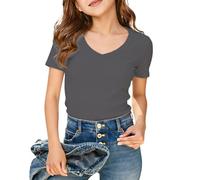 Camiseta Verano NiñA 6 AñOs,Camiseta De Manga Corta Acanalada con Cuello En V para NiñAs CóModa Casual para NiñAs Grandes Preadolescentes Suave Transpirable para Uso Diario