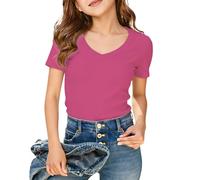 Camiseta Verano NiñA 6 AñOs,Camiseta De Manga Corta Acanalada con Cuello En V para NiñAs CóModa Casual para NiñAs Grandes Preadolescentes Suave Transpirable para Uso Diario