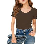 Camiseta Verano NiñA 6 AñOs,Camiseta De Manga Corta Acanalada con Cuello En V para NiñAs CóModa Casual para NiñAs Grandes Preadolescentes Suave Transpirable para Uso Diario