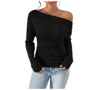 Camiseta Vestido Corto Tops Manga Larga asimétrico Slim fit Salir Blusa Fruncido Apretado Camisas con Peplum Mujer n12