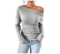 Camiseta Vestido Corto Tops Manga Larga asimétrico Slim fit Salir Blusa Fruncido Apretado Camisas con Peplum Mujer