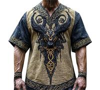 Camiseta vikinga para Hombre Camisetas con diseño de runas nórdicas Camiseta con Estampado 3D de Lobo de Manga Corta Ropa vikinga de Estilo Vintage