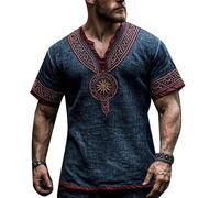 Camiseta vikinga para Hombre Camisetas con diseño de runas nórdicas Camiseta con Estampado 3D de Lobo de Manga Corta Ropa vikinga de Estilo Vintage