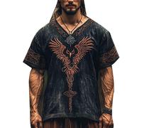 Camiseta vikinga para Hombre Camisetas con diseño de runas nórdicas Camiseta con Estampado 3D de Lobo de Manga Corta Ropa vikinga de Estilo Vintage