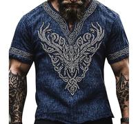 Camiseta vikinga para Hombre Camisetas con diseño de runas nórdicas Camiseta con Estampado 3D de Lobo de Manga Corta Ropa vikinga de Estilo Vintage
