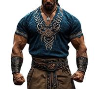 Camiseta vikinga para Hombre Camisetas con diseño de runas nórdicas Camiseta con Estampado 3D de Lobo de Manga Corta Ropa vikinga de Estilo Vintage