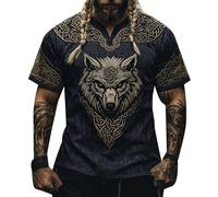 Camiseta vikinga para Hombre Camisetas con diseño de runas nórdicas Camiseta con Estampado 3D de Lobo de Manga Corta Ropa vikinga de Estilo Vintage
