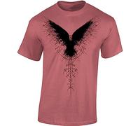 Camiseta Vikinga para Hombre, Cuervo Sombría, Ropa Vikinga, Rojo Antiguo, L