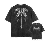 Camiseta Vintage con Estampado gótico y Lavado ácido Ropa Hip Hop Y2K Camiseta Oversize de Manga Corta