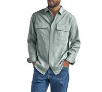 Camiseta vintage de manga larga para hombre, camisa de manga larga, camisa informal con botones, camisa de trabajo informal, camisa de invierno con bolsillos plegables, camisa de exterior, verde, L