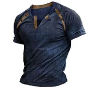 Camiseta vintage para hombre, camiseta Henley, tallas grandes, corte regular, camiseta de verano con botones, monocolor, camiseta deportiva, cómoda, camiseta de verano sencilla de manga corta, azul, L