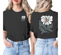 Camiseta vintage para mujer, diseño de flores botánicas, diseño de flores silvestres, cuello redondo, manga corta, camiseta de verano, gris, S