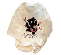 Camiseta vintage para mujer, diseño de gato Y2K, Harajuku, camiseta de verano Emo Grunge, ropa urbana de gran tamaño, ropa gótica preparada, Beige, Large