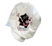 Camiseta vintage para mujer, diseño de gato Y2K, Harajuku, camiseta de verano Emo Grunge, ropa urbana de gran tamaño, ropa gótica preparada, Blanco, XXXL