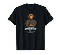 Camiseta Walk with Your Feet On Earth con Estampado de San Juan Bosco Camiseta gráfica económica, Hombre, Negro, XL